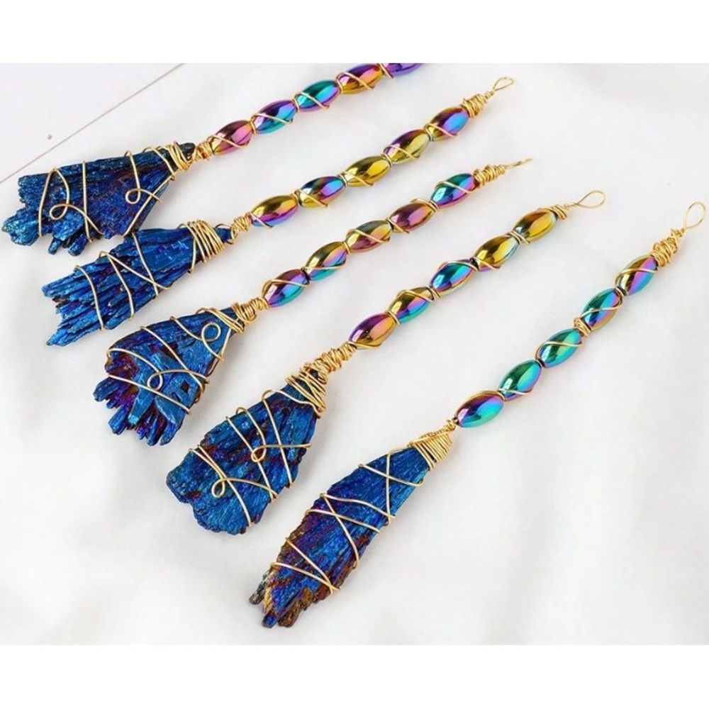 Natural‎ Crystal Black Tourmaline Aura Broom Iridescent Witchy Decor Boho Gift